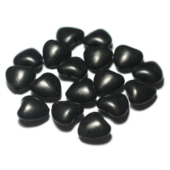 10pc - Perles de Pierre Turquoise Synthèse Reconstituée Coeurs 14mm Noir - 7427039729888