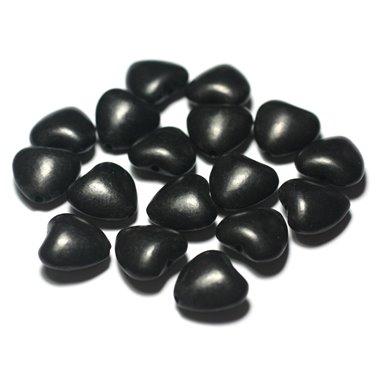 10pc - Perles de Pierre Turquoise Synthèse Reconstituée Coeurs 15mm Noir - 7427039729888