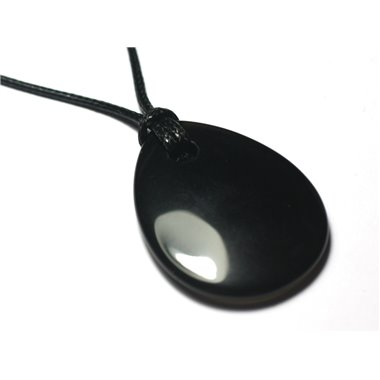 Collier Pendentif Pierre semi précieuse - Obsidienne noire Goutte 40mm