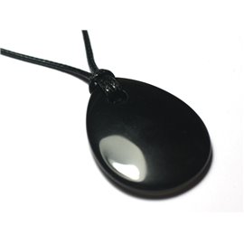 Collier Pendentif Pierre - Obsidienne noire Goutte 40x30mm