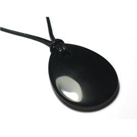 Collier Pendentif Pierre semi précieuse - Obsidienne noire Goutte 40mm