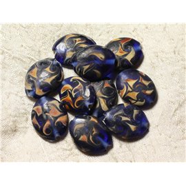 4pc - 25x20mm Oval Glass Beads Midnight blue orange yellow - 7427039730013