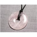 Collier Pendentif Pierre semi précieuse - Quartz Rose Donut Pi 30mm