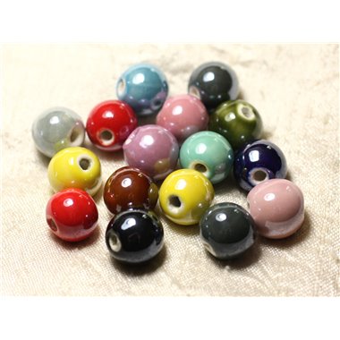 4pc - Perles Céramique Porcelaine Boules 14mm irisées Multicolores - 7427039730167
