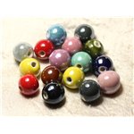 4pc - Perles Céramique Porcelaine Boules 14mm irisées Multicolores - 7427039730167