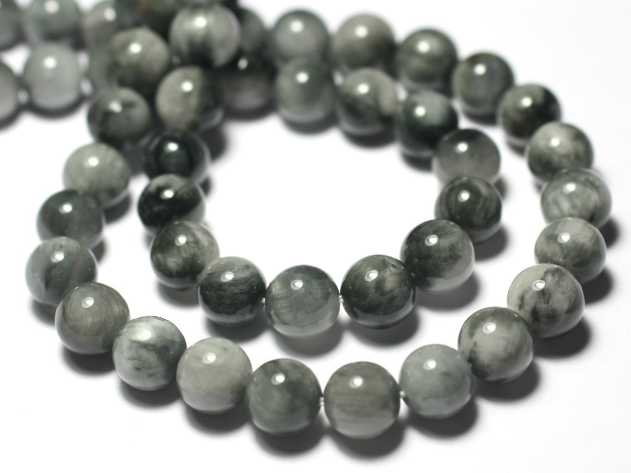 Fil 39cm 67pc env - Perles de Pierre -  Oeil d'Aigle Oeil de Tigre Faucon Gris Boules 6mm