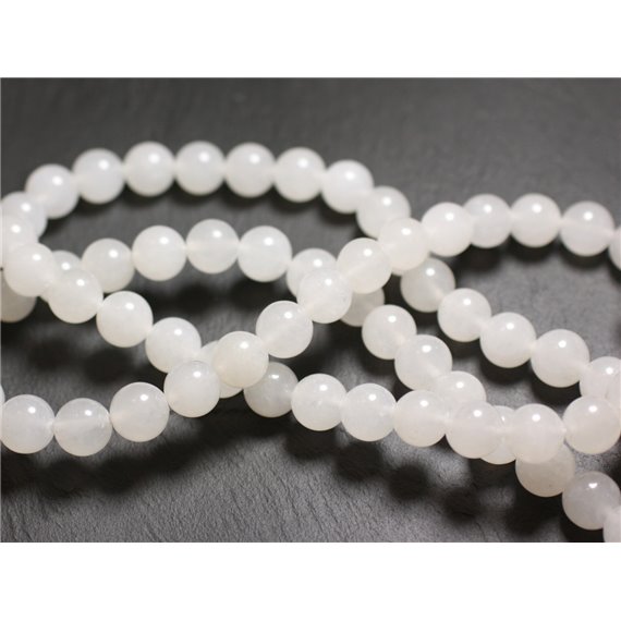 Fil 39cm 37pc env - Perles de Pierre - Jade Boules 10mm Blanc Transparent