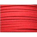 Bobine 90 metres env - Cordon Laniere Suedine Daim 3mm Rouge Fluo Corail