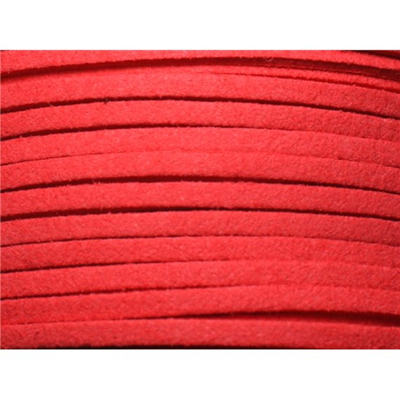 Bobine 90 metres env - Cordon Laniere Suedine Daim 3mm Rouge Fluo Corail