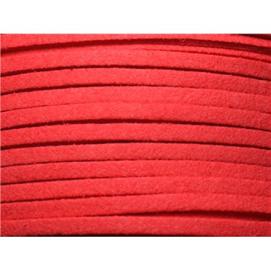 Bobine 90 metres env - Cordon Laniere Suedine Daim 3mm Rouge Fluo Corail