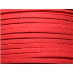 Bobine 90 metres env - Cordon Laniere Suedine Daim 3mm Rouge Fluo Corail