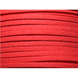 5 metres - Cordon Laniere Suedine Daim 3mm Rouge Fluo Corail - 7427039730624