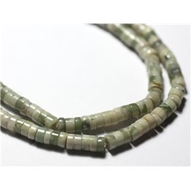 20pc - Stone Beads - Peace Jade Green White Heishi Rondelles 4x2mm - 7427039730785