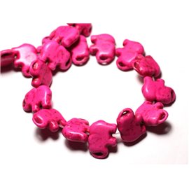 Thread 39cm 13pc env - Large Pearl Pendant Turquoise Stone synthesis - Elephant 40mm Fluorescent Pink