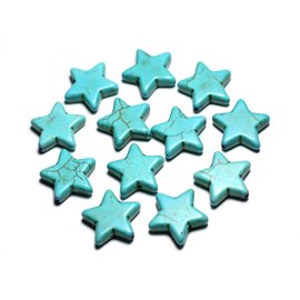 Gewinde ca. 39 cm 13 Stück - Synthetische türkisfarbene Steinperlen 35 mm Sterne Türkisblau