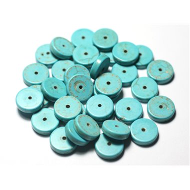 20pc - Perles de Pierre Turquoise Synthèse Rondelles Heishi 12mm Bleu Turquoise - 7427039730921