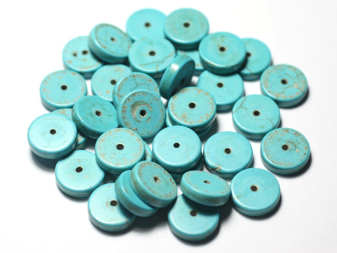 20pc - Perles de Pierre Turquoise Synthèse Rondelles Heishi 12mm Bleu Turquoise - 7427039730921