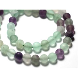 Thread 39cm approx 60pc - Stone Beads - Multicolored Fluorite Matt Sanded Frosted Balls 6mm