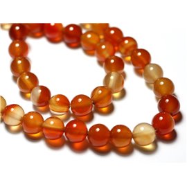 Fil 39cm 46pc env - Perles Pierre - Cornaline naturelle Boules 8mm blanc jaune orange