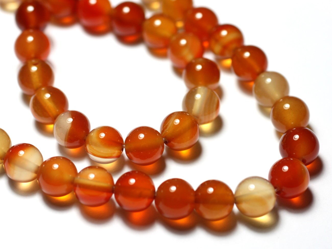 Fil 39cm 46pc env - Perles de Pierre - Cornaline naturelle Boules 8mm