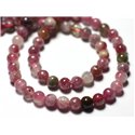 Fil 39cm 85pc env - Perles de Pierre - Tourmaline Rose Boules 4mm