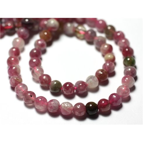 Fil 39cm 85pc env - Perles de Pierre - Tourmaline Rose Boules 4mm