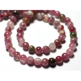 Fil 39cm 85pc env - Perles de Pierre - Tourmaline Rose Boules 4mm