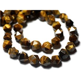 4pc - Stone Beads - Tiger Eye Faceted Nuggets 9-10mm - 7427039731249