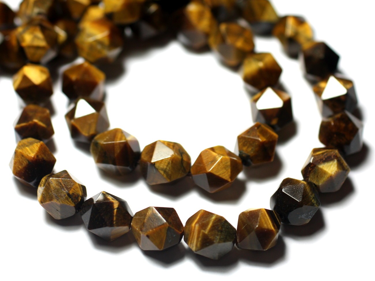 4pc - Perles de Pierre - Oeil de Tigre Nuggets Facettés 9-10mm - 7427039731249