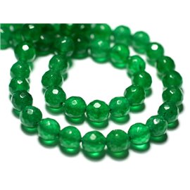 Thread 39cm approx 45pc - Stone Beads - Jade Faceted Balls 8mm Empire Green Emerald