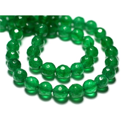 10pc - Perles de Pierre - Jade Boules Facettées 8mm Vert Empire Emeraude - 7427039731263