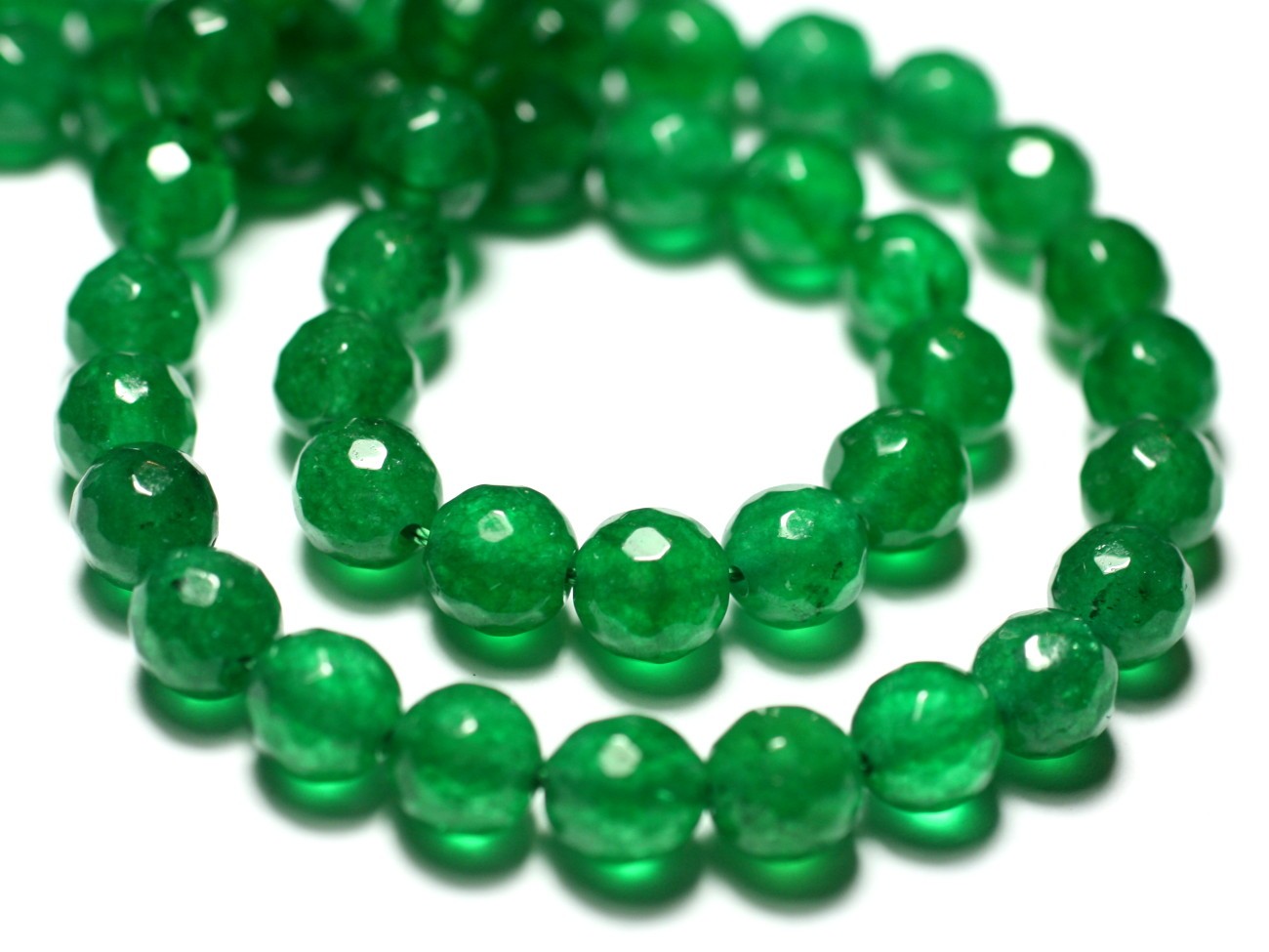 10pc - Perles de Pierre - Jade Boules Facettées 8mm Vert Empire Emeraude - 7427039731263