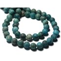 Fil 39cm 62pc env - Perles Pierre - Apatite Boules 6mm bleu vert paon Mat Sablé Givré