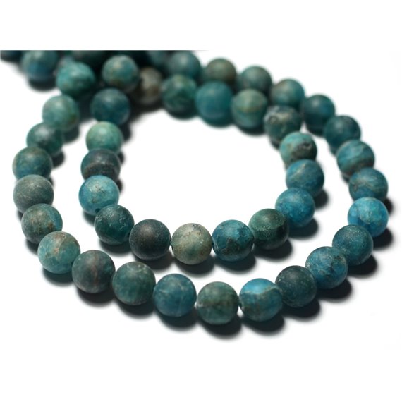 Fil 39cm 65pc env - Perles de Pierre - Apatite bleu vert paon Mat Sablé Givré Boules 6mm