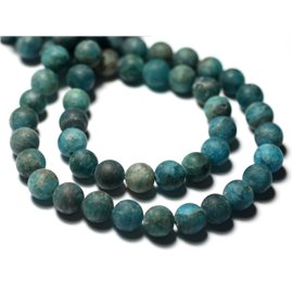 Fil 39cm 62pc env - Perles Pierre - Apatite Boules 6mm bleu vert paon Mat Sablé Givré