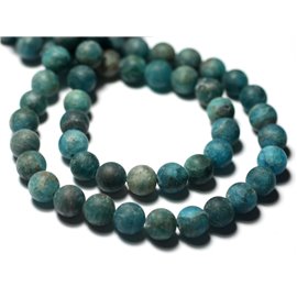 5pc - Cuentas de piedra - Azul apatita verde pavo real Bolas esmeriladas con arena mate 8 mm - 7427039731348