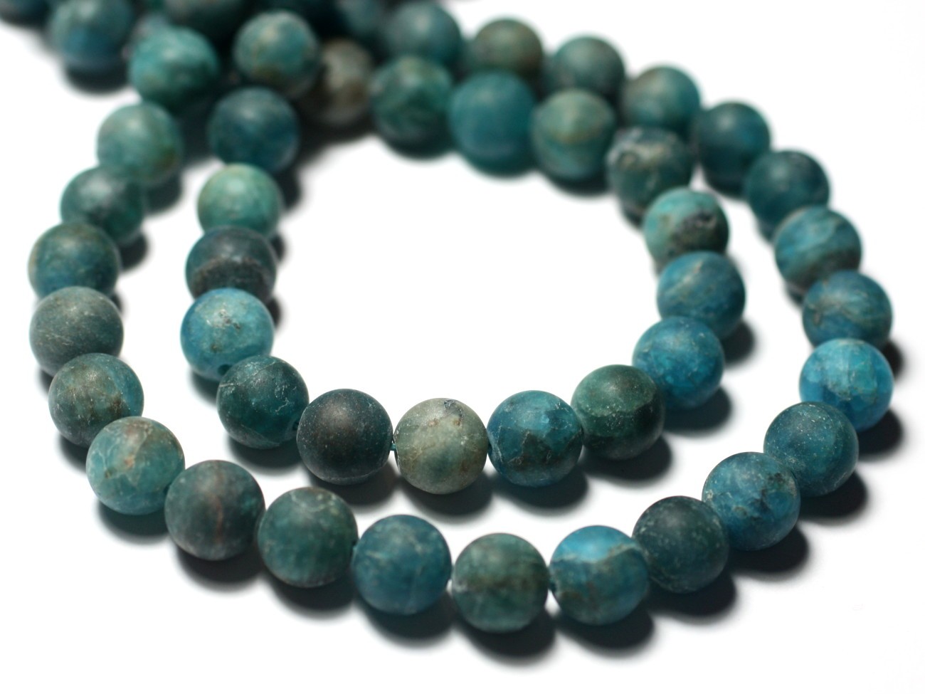 5pc - Perles de Pierre - Apatite bleu vert paon Mat Sablé Givré Boules 8mm - 7427039731348