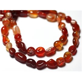 Thread 39cm approx 50pc - Stone Beads - Chalcedony Orange Red Olives Nuggets 6-10mm