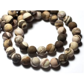 10pc - Stone Beads - Zebra Jasper Brown Beige Matte Sanded Frosted Balls 6mm - 7427039731409