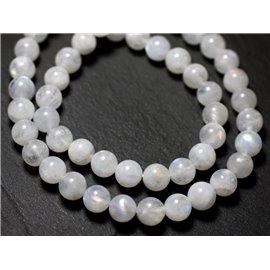Thread 39cm 45pc approx - Stone Beads - White Rainbow Moonstone Balls 8mm AA Quality