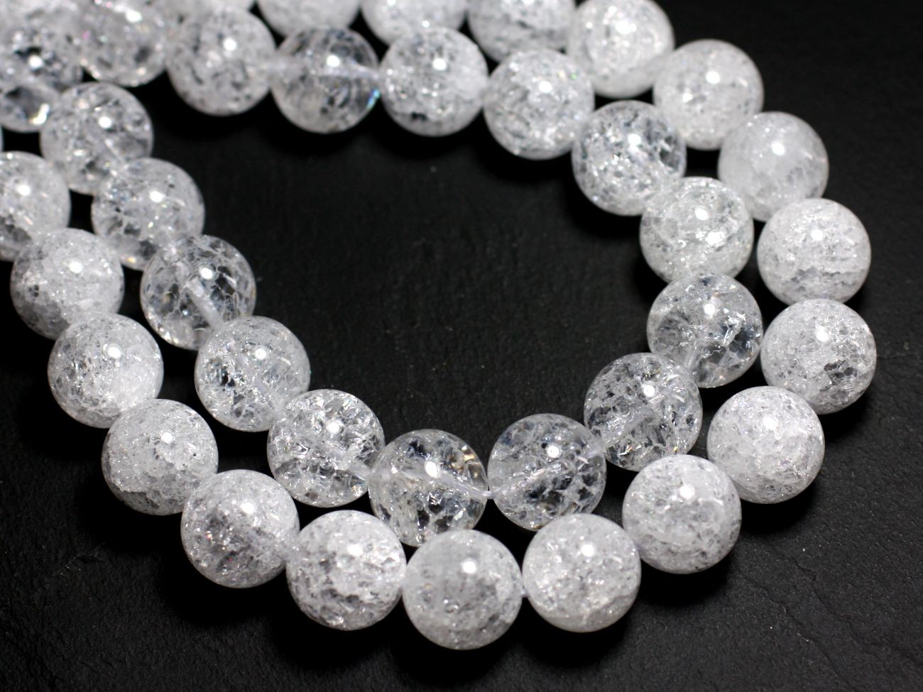 Fil 39cm 102pc env - Perles de Pierre - Cristal de Roche Quartz Craquelé Boules 4mm