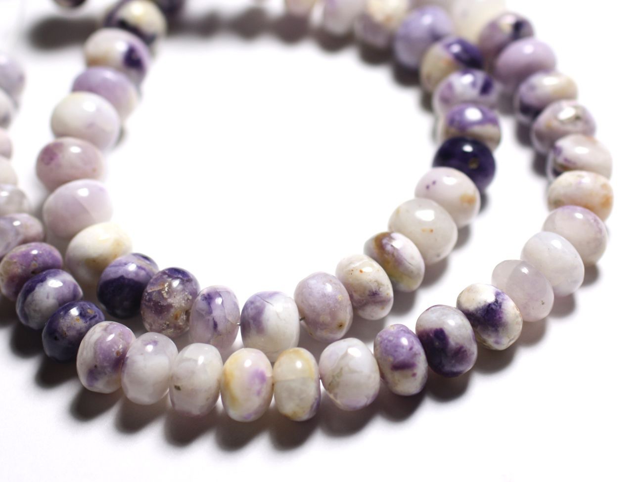 Fil 31cm 70pc env - Perles de Pierre - Tiffany Stone Opale Fluorite Bertrandite Rondelles 6-8mm