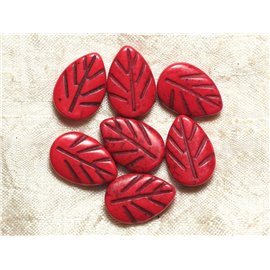 Fil 39cm 18pc environ - Perles Pierre Turquoise synthèse Feuilles 20mm Rouge