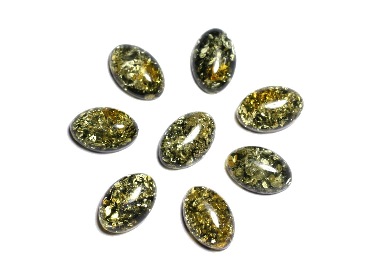 2pc - Cabochons Ambre naturelle Ovales 6x4mm Vert noir jaune - 7427039731874