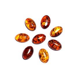 2pc - Natural Amber Cabochons Oval 8x6mm Cognac Orange - 7427039731904
