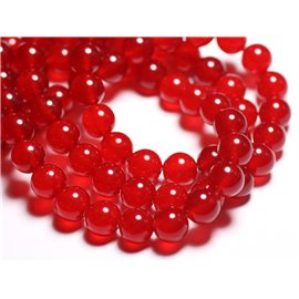 Thread 39cm 32pc approx - Stone Beads - Jade Balls 12mm Bright red