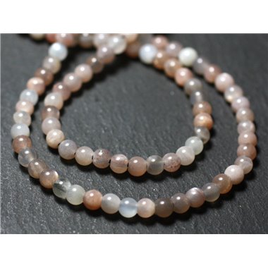 10pc - Perles de Pierre - Pierre de Lune orientale Boules 4mm Blanc gris rose - 7427039732208