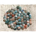 Fil 39cm 90pc env - Perles de Pierre - Jade Bleu Turquoise Orange Boules 4mm