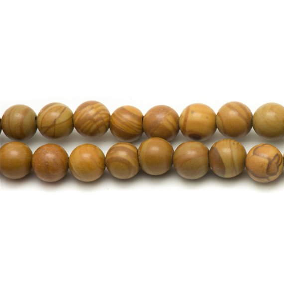 Fil 39cm 90pc env - Perles de Pierre - Jaspe Bois Boules 4mm
