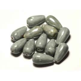 6pc - Perles Céramique Porcelaine Gouttes 21mm Gris Souris - 8741140017177  6pc - Perles Céramique Porcelaine Gouttes 21mm Gris Souris - 8741140017177